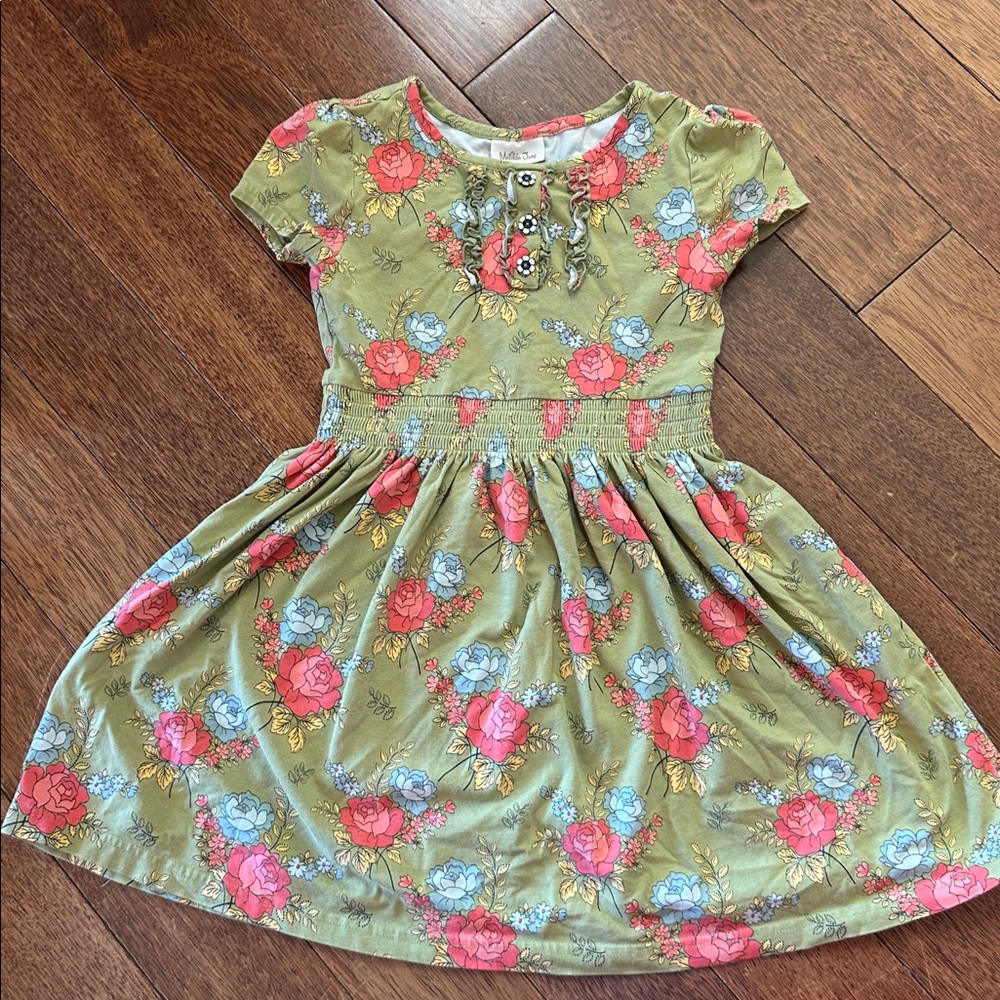 Matilda Jane Green Floral Lap Dress  Girls Size 6